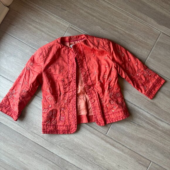 Coldwater Creek Orange Embroidered Jacket | Women’s Size 6 - Picture 1 of 8